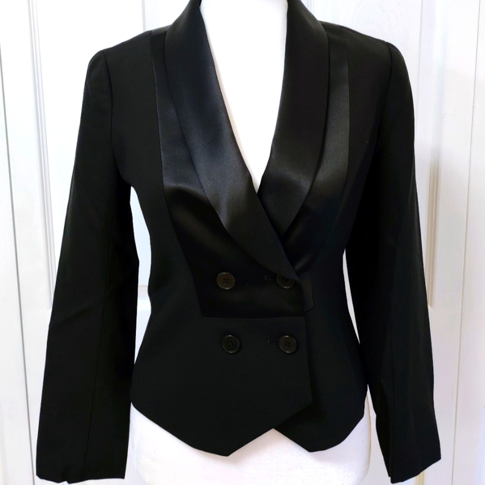 Theory Wool Black Tuxedo Blazer Size 0, Like new